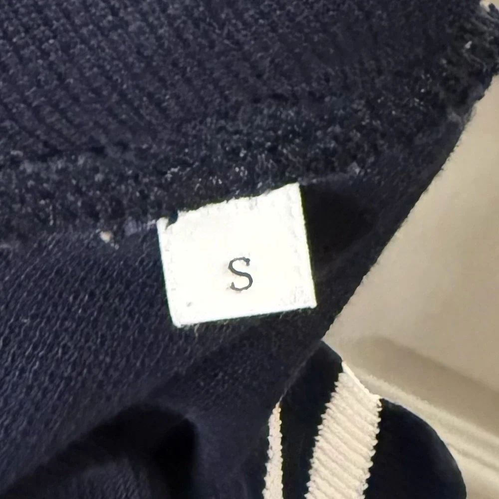 Sandro Paris Navy Blue White Striped Collar Short Sleeve Slim Polo Shirt Mens S - Picture 3 of 9